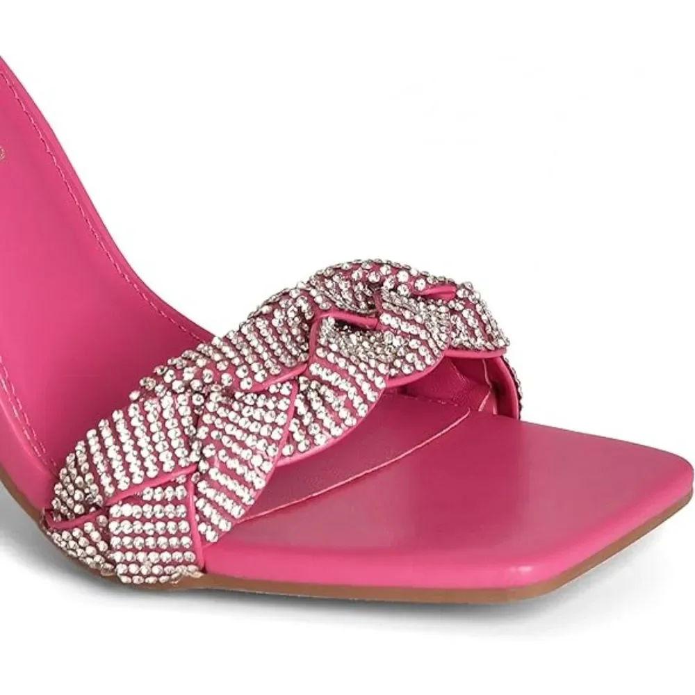 Women's Heels for Women Braided Open Toe Ankle Strap High Block Chunky Heels - Picture 3 of 6